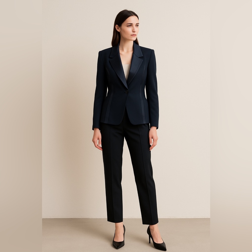 Vintage 90s Sioni Blazer Women’s Size 14 Navy Satin Lapel One Button